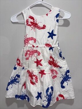 CREWCUTS J. Crew Girls' Lobster and Starfish Cross Back Americana Dress Size 7
